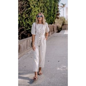 NEW Madewell linen blend puff sleeve jumpsuit